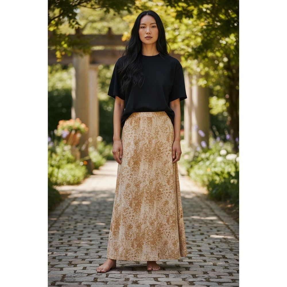 Ilse Jacobsen Hornbæk Floral Maxi Long Skirt Tan Cream Small